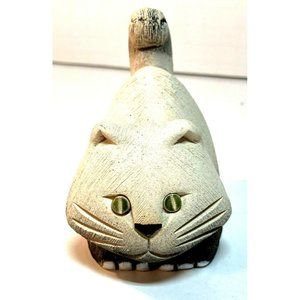 Artesian Rinconada Ambre White Grey Crouching Cat Figurine Uruguay